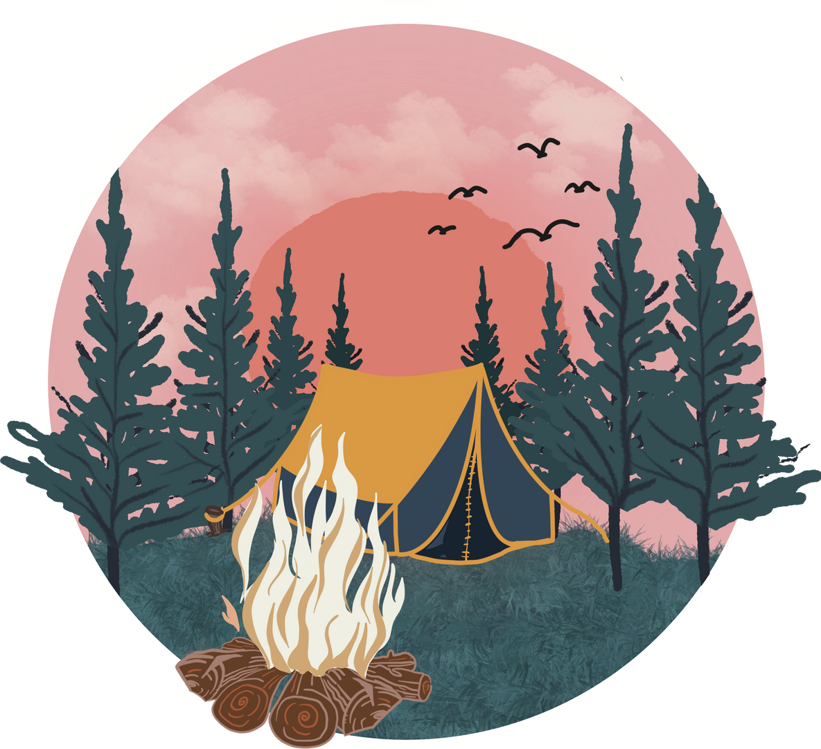 Camping land scape scene logo